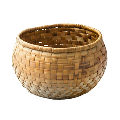 A rustic woven basket with a textured surface and an open top isolated on transparent background