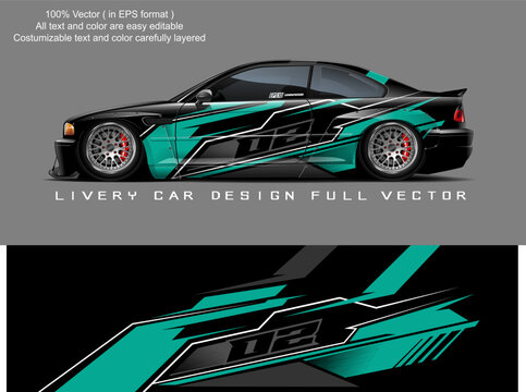 car livery design vector. Graphic abstract stripe racing background designs for wrap