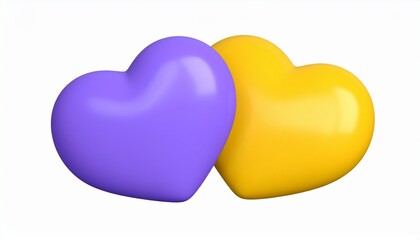 Fototapeta premium 3D yellow and purple hearts. Vector icons.
