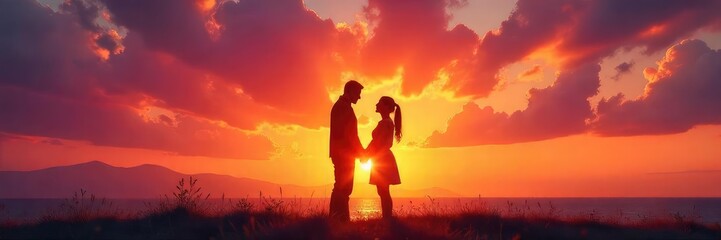 Silhouette of embracing figures against a vibrant sunset, symbolizing spiritual connection and unconditional love  A powerful image of devotion and unity ,  eternity, love,  compassion