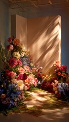 Premium Modern Floral Interior Scene with Warm Natural Light Authentic Creative Content for Lifestyle Marketing and Social Media Campaigns
