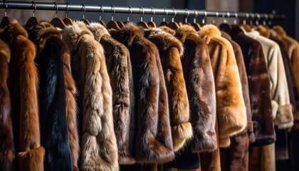 Row of fur coats hanging