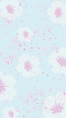 Soft Floral Pattern with Pink Blossoms on Blue Background