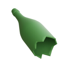 Side view of a green broken bottle in 3D. Perfect for destruction scenes, danger signs, or garbage and recycling themes.