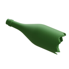  3D render of a green bottle broken at the bottom. Suitable for hazardous, waste material, or shattered object illustrations.
