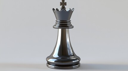 Chrome Chess Queen Piece Isolated on Grey Background