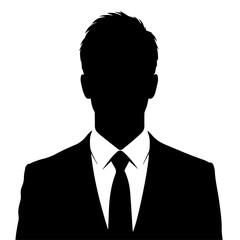 Silhouette of a man in a suit and tie against a white background.