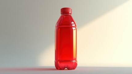 Red Plastic Bottle Product Photography Mockup on White Background
