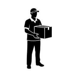 Silhouette of a delivery person holding a square package, ready to deliver.
