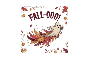 Fall-Ooo! Cute Ghost Autumn Leaves T-Shirt Design