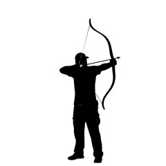Silhouette of an archer preparing to shoot an arrow.