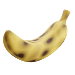 3D rendered ripe banana with black spots on skin. Suitable for tropical fruit, food design, or organic nutrition illustrations.

