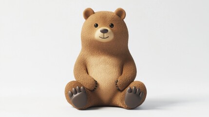 3D Rendered Brown Bear Cub Sitting on White Background Cartoon Character Illustration