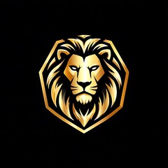 Obraz premium Majestic Golden Lion Head Emblem Symbolizing Strength and Power