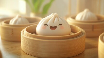 Cartoon Baozi Steamed Buns in Bamboo Baskets Delightful Asian Cuisine Food Photography