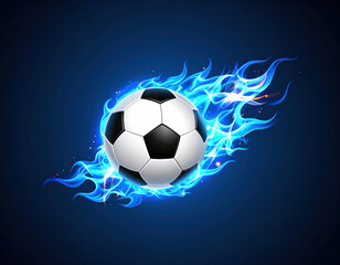 Obraz premium Soccer ball engulfed in vibrant blue flames on a dark background