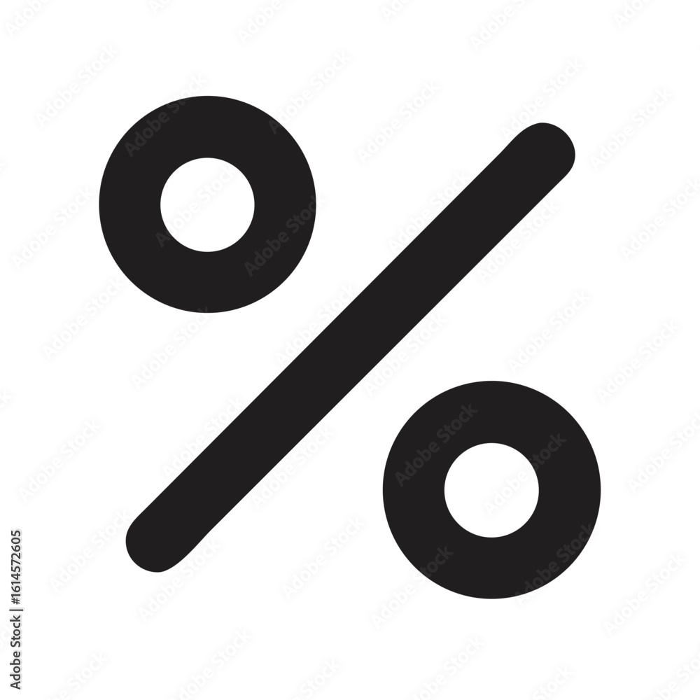 Poster vector art of a simple black percentage sign icon is displayed on a clean white background represent