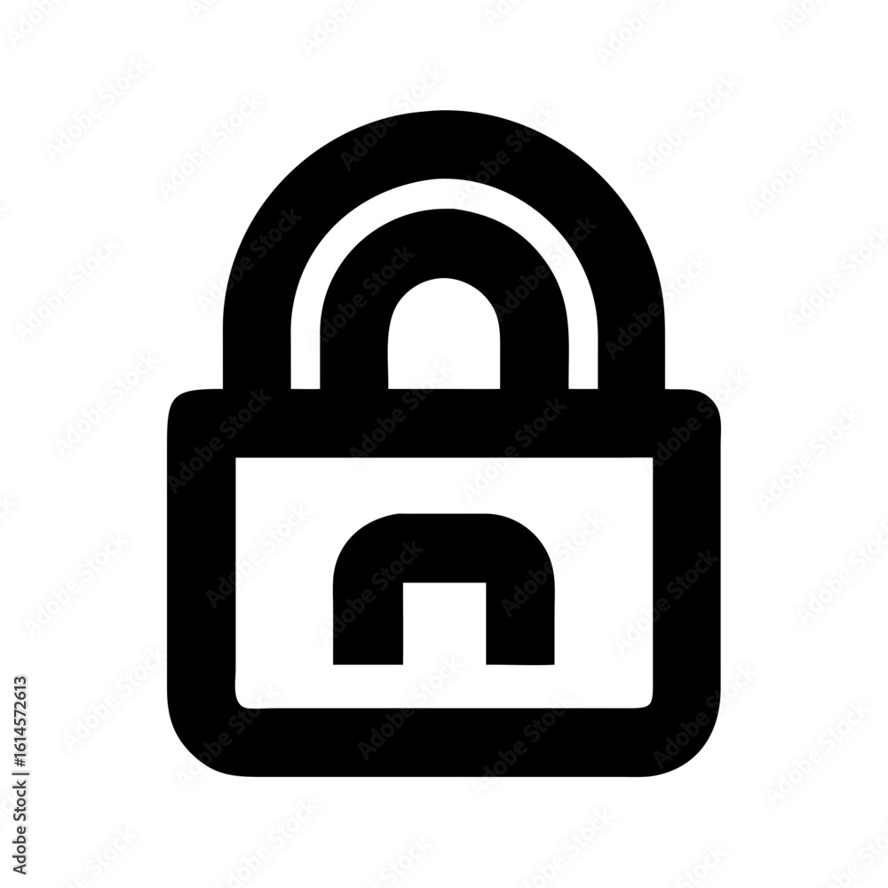 Poster vector art of a bold black icon of a closed padlock is presented on a white background symbolizing s