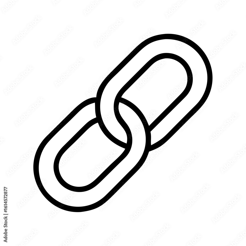 Poster vector art of a simple black and white outline icon representing two interlinked chain links on a pl