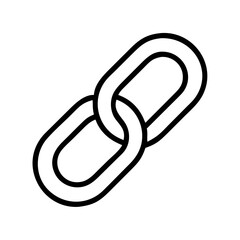 Vector art of a simple black and white outline icon representing two interlinked chain links on a plain white background