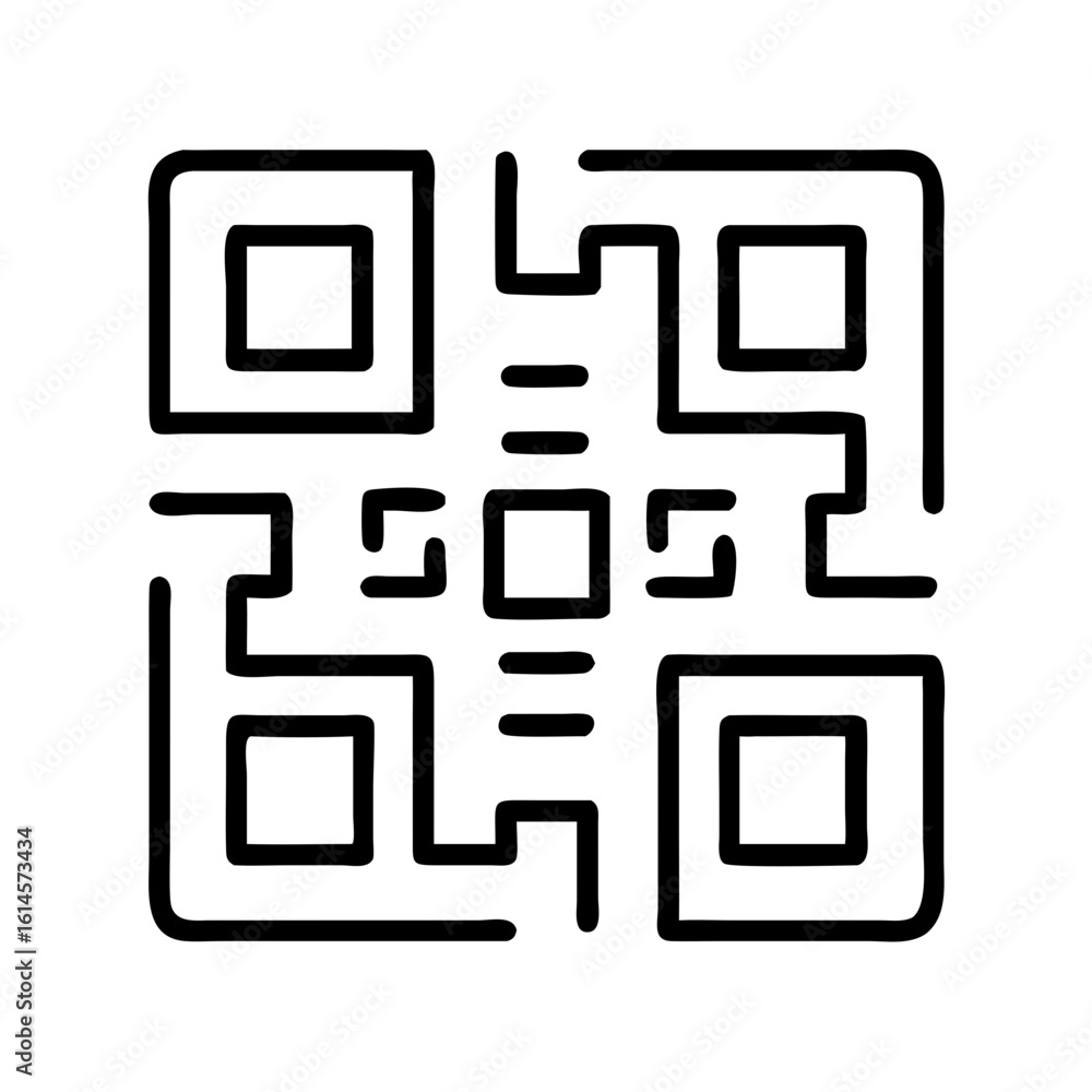 Poster vector art of a simple black and white graphic icon representing a qr code with a clean minimalist d