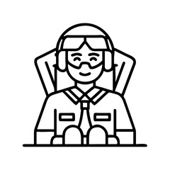 Fototapeta premium Vector art of a stylized black and white illustration of a pilot wearing a helmet and goggles sitting in an aircraft cockpit ready for flight