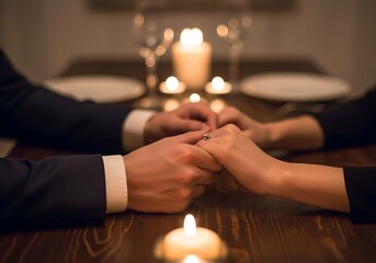 Romantic engagement dinner with candlelight creating an intimate atmosphere scene