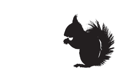 Squirrel silhouette. Squirrel concept eating nuts,black silhouettes isolated on white background
