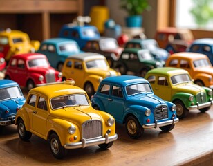 Colorful toy cars displayed on a table