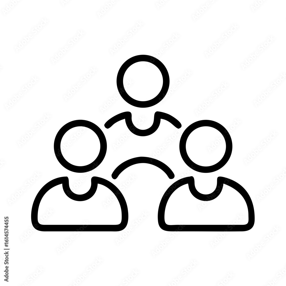 Poster vector art of a simple black outline icon representing three people connected in a group symbolizing