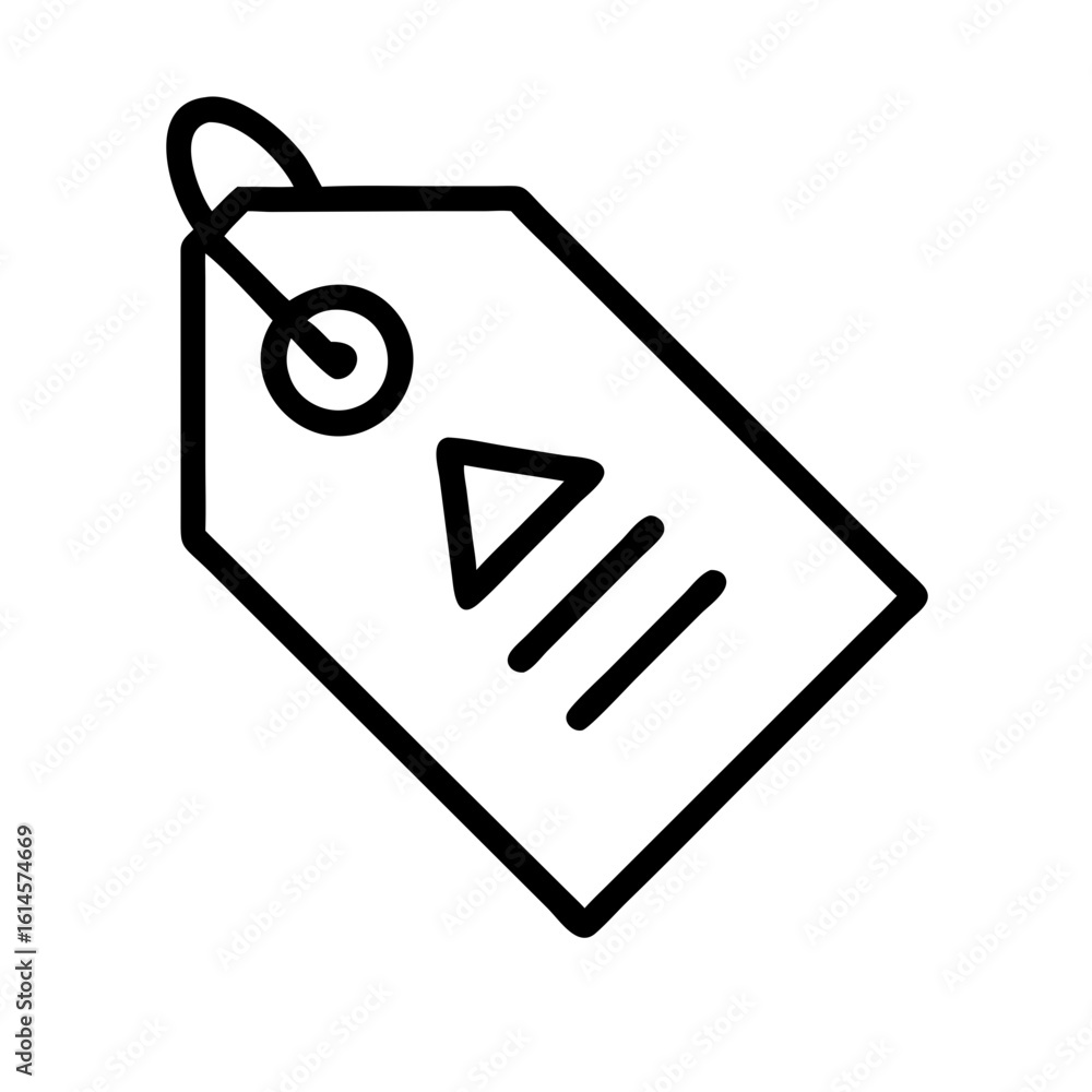 Aufkleber vector art of a simple black outline icon of a price tag with a loop and a triangle symbol on a whit