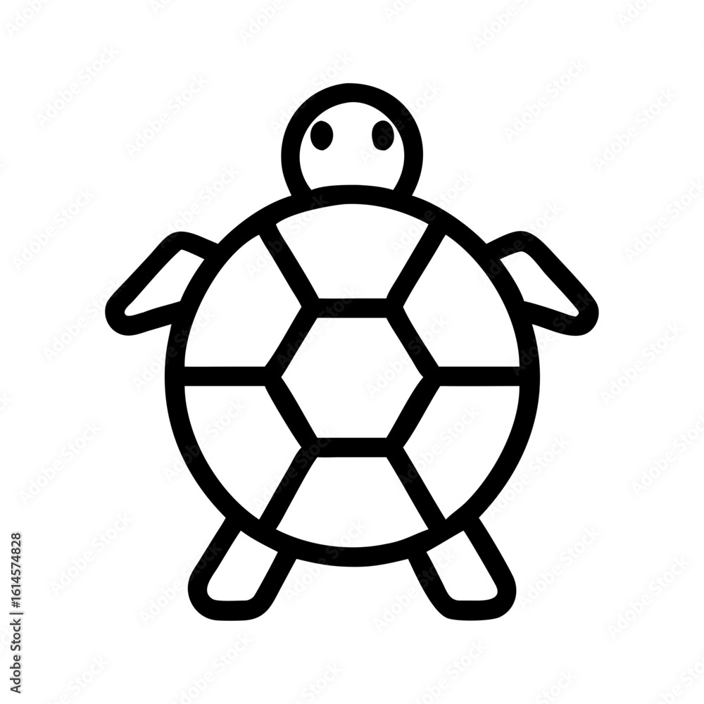 Poster vector art of a simple black and white outline illustration of a cute cartoon turtle with a hexagona