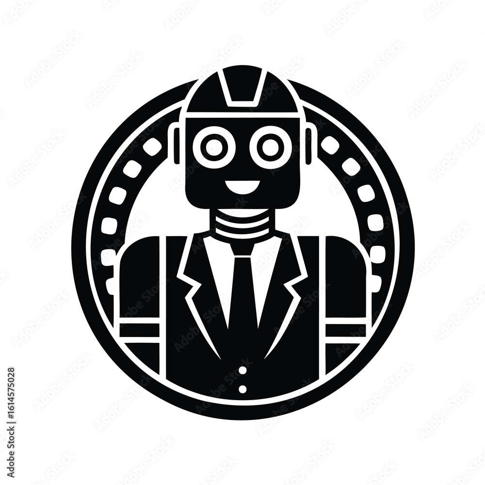 Poster monochromatic robot engineer in a business suit encased in a circular design