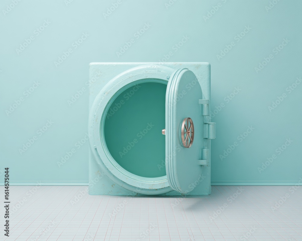 Poster modern professional data security concept with open safe vault premium authentic tech storage for co