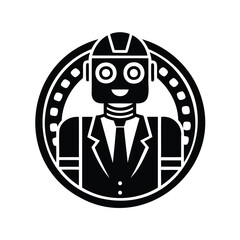Monochromatic Robot Engineer in a Business Suit Encased in a Circular Design