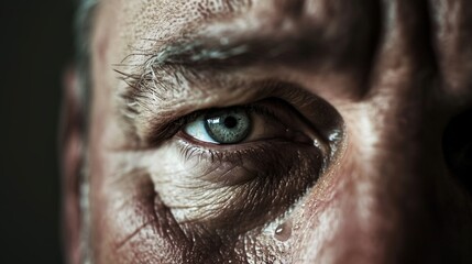 Distressed man with teary eyes expressing deep sadness and emotional pain, mental health awareness and psychological trauma concept.
