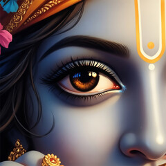 Close-up of Lord Krishna's Eyes - Divine Vision and Serenity