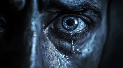 Distressed man with teary eyes expressing deep sadness and emotional pain, mental health awareness and psychological trauma concept.
