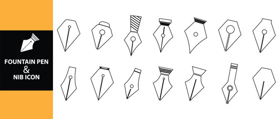 set of fountain pen and nib icon.