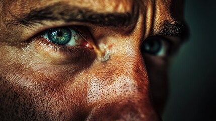 Distressed man with teary eyes expressing deep sadness and emotional pain, mental health awareness and psychological trauma concept.
