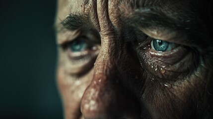 Distressed man with teary eyes expressing deep sadness and emotional pain, mental health awareness and psychological trauma concept.
