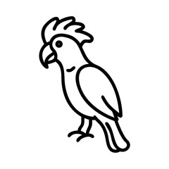 Obraz premium Vector art of a simple black and white line drawing of a cockatoo parrot standing on its feet with its crest raised