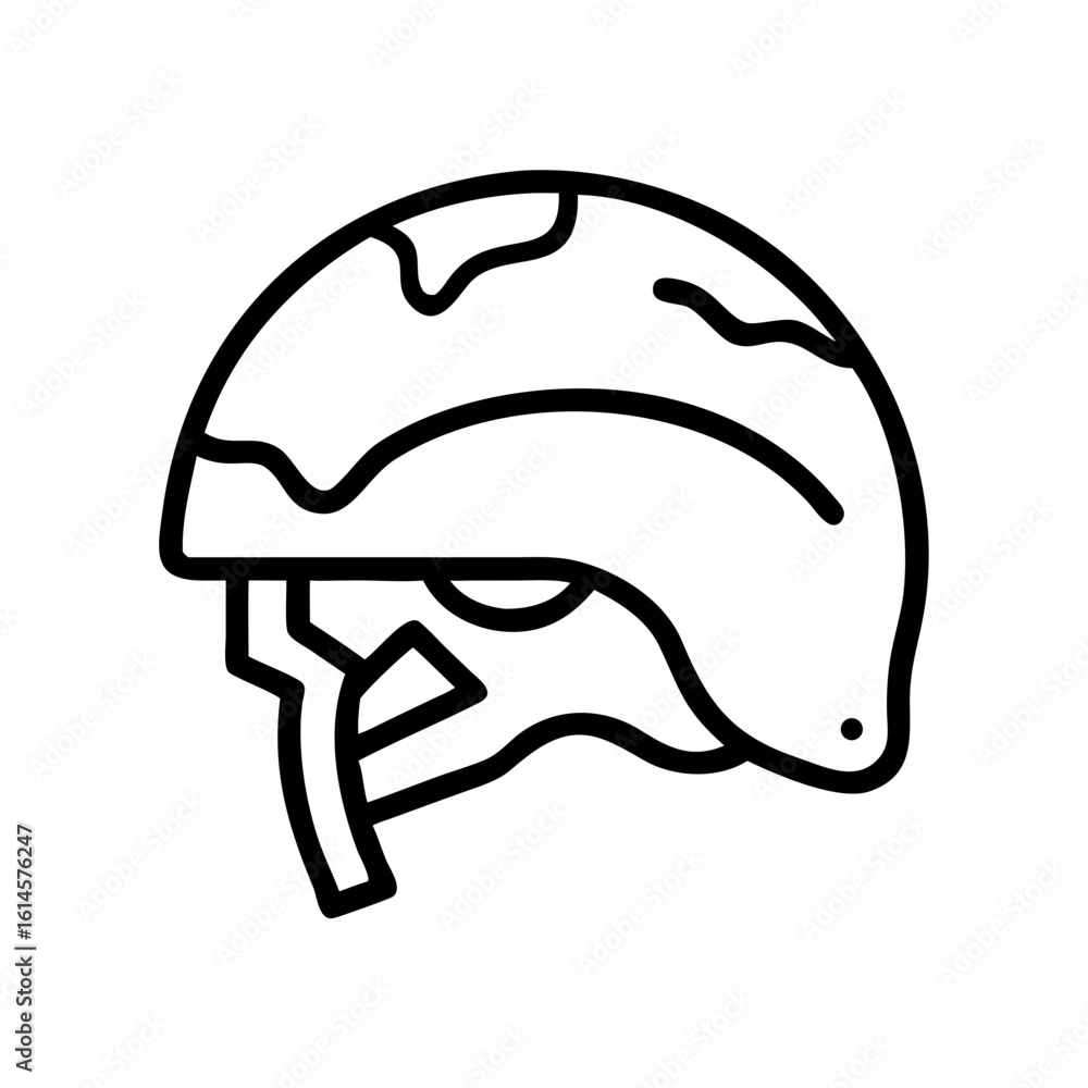 Poster vector art of a simple black and white line drawing icon of a military helmet with camouflage patter