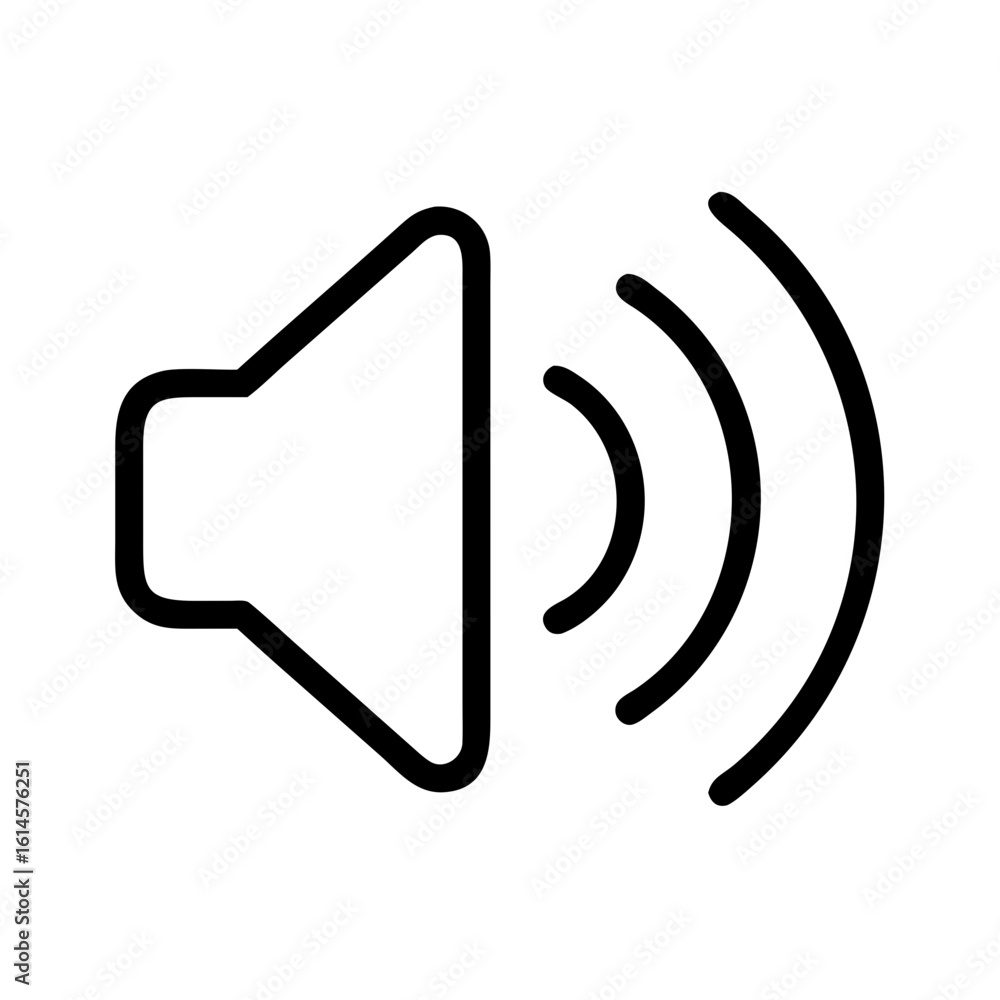 Poster vector art of a simple black outline icon representing sound waves emanating from a speaker symbol o