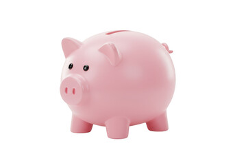 A cute pink piggy bank sits isolated on a plain transparent background, symbolizing savings and financial growth