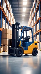 Forklift in warehouse