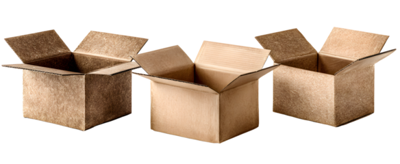 The assortment of three open cardboard boxes ready for various uses.
