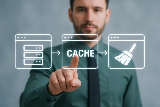  CACHE. Cleaning mobile phone from trash files. Deleting documents with cleansing software.