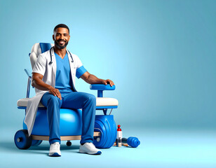 doctor, nurse, healthcare, medical, professional, lab, coat, scrubs, stethoscope, uniform, blue, white, wellness, fitness, dumbbell, hydration, bottle, bandage, clinical, hospital, lifestyle, identity
