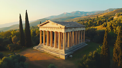 A cinematic still of an ancient Greek temple